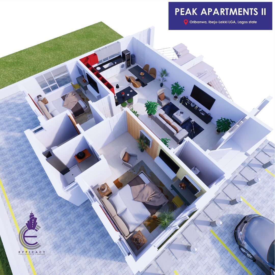 Open floor plan of 2 bedroom flat for sale in Awoyaya, Ajah, 18 months payment spread