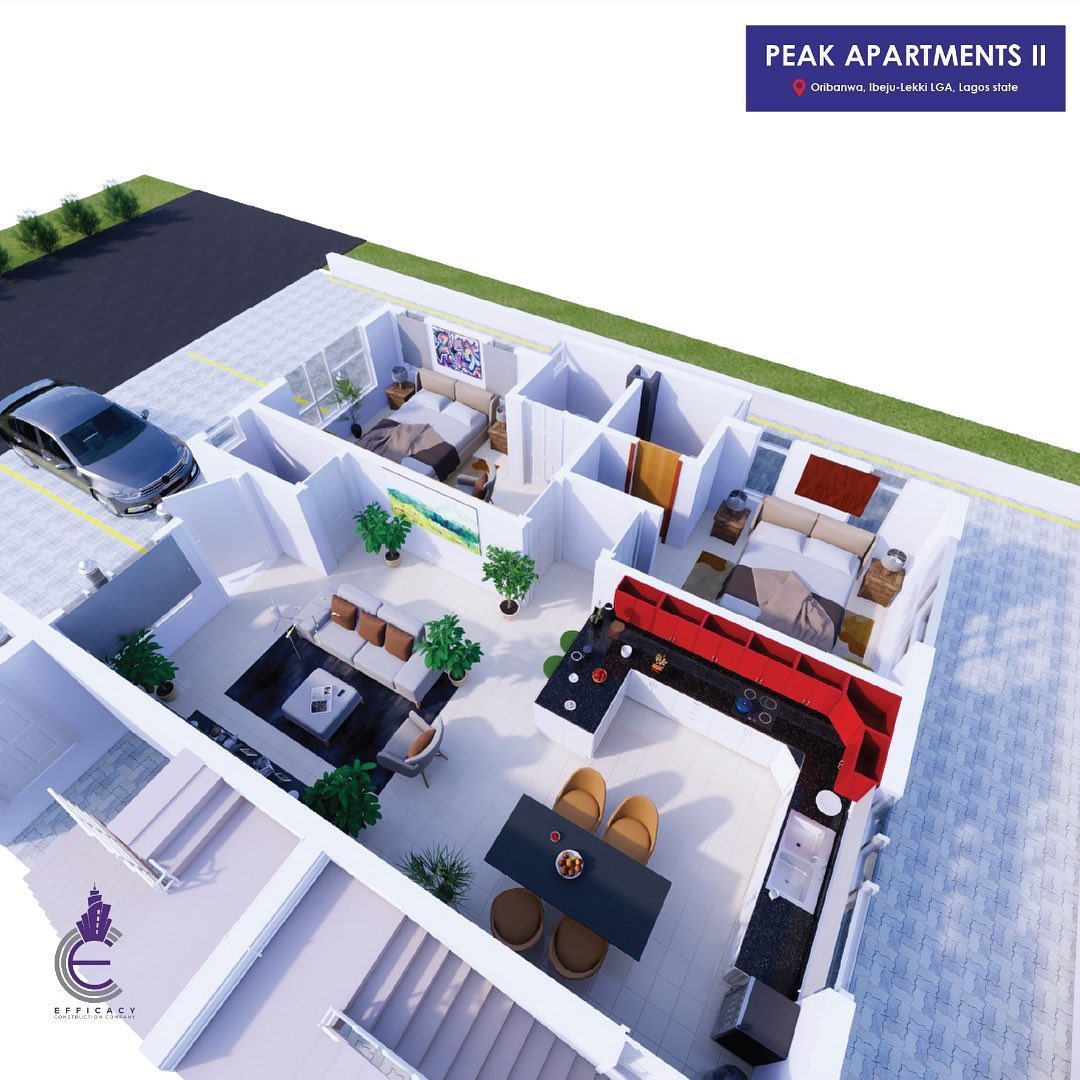 Floor plan layout of 2 bedroom flat for sale in Awoyaya, Ajah, 18 months payment spread